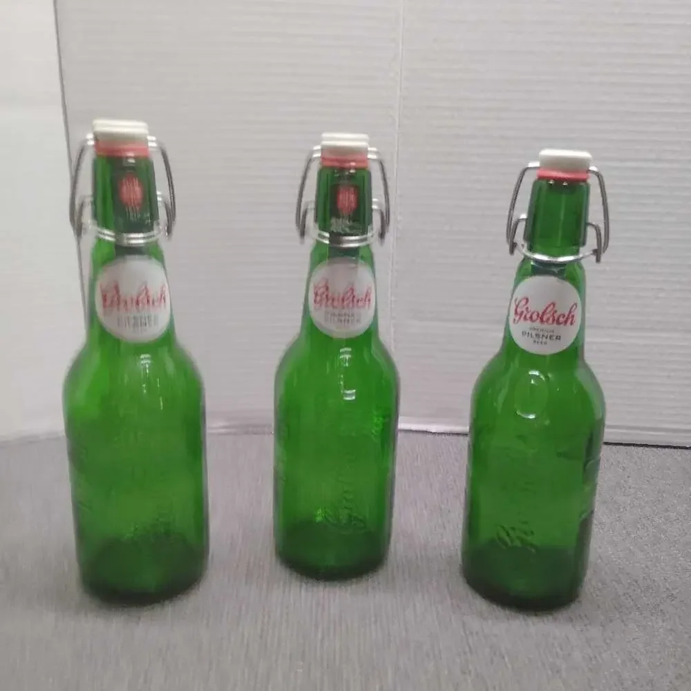 Grolsch Swing Top Beer Bottles Set 3 Green Glass Reusable Brewing